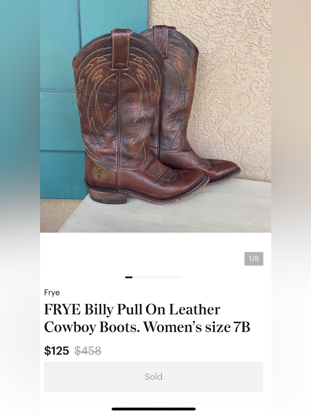 Vtg FRYE Billy Pull-On Deco Stitch Leather Western Cowboy Boots Women 7.5B Brown - Picture 15 of 15